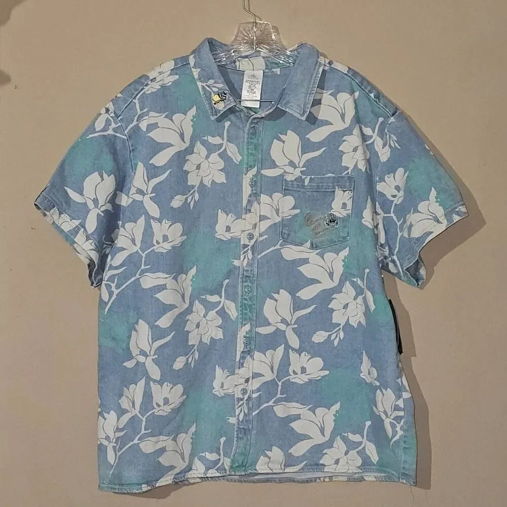 NWT Disney Parks Mens The Princess‎ & The Frog Blue Denim Hawaiian SS Shirt XL